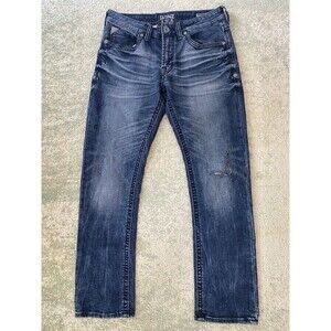 Salvage Jeans Mens 31x29 Dark Blue Buckle Havoc Slim Straight Denim Embroidered